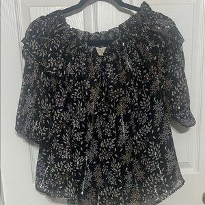 LOFT Black and White Leaf Print Blouse